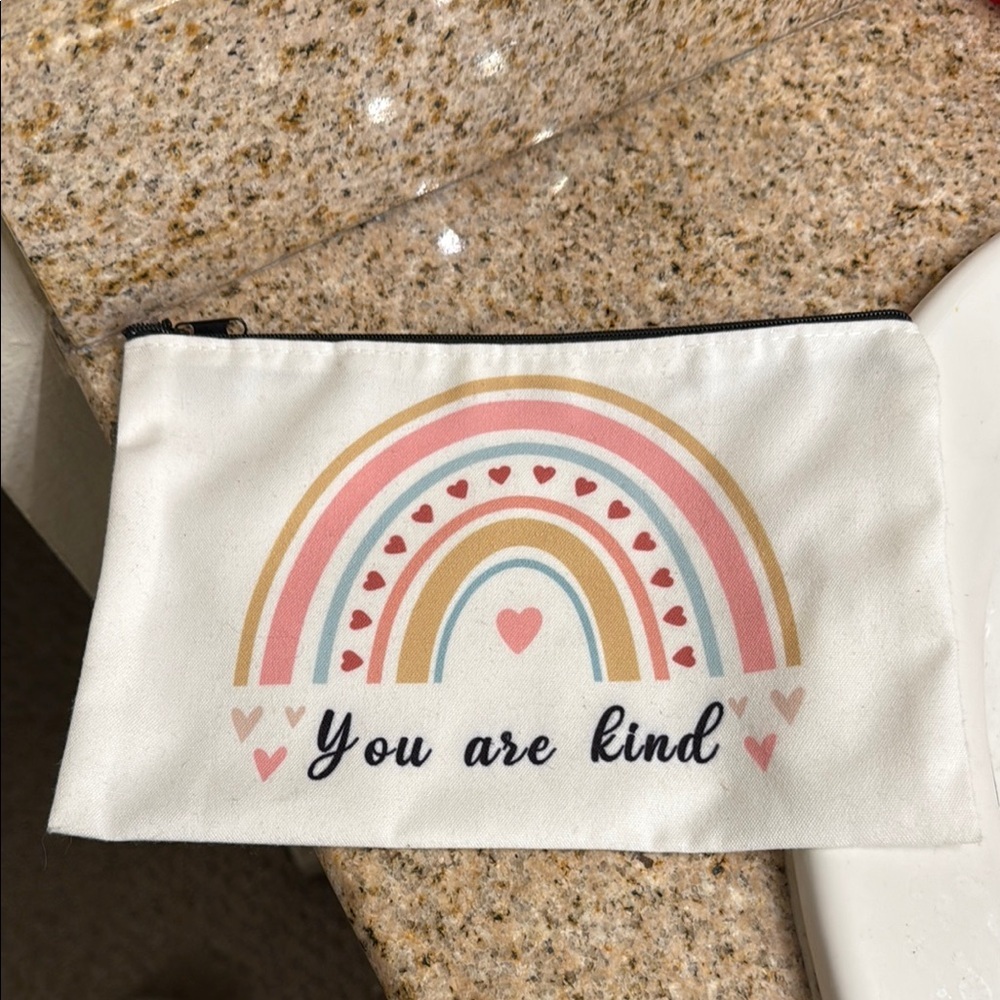 Rainbow Canvas Pouch - White, Pink, Blue